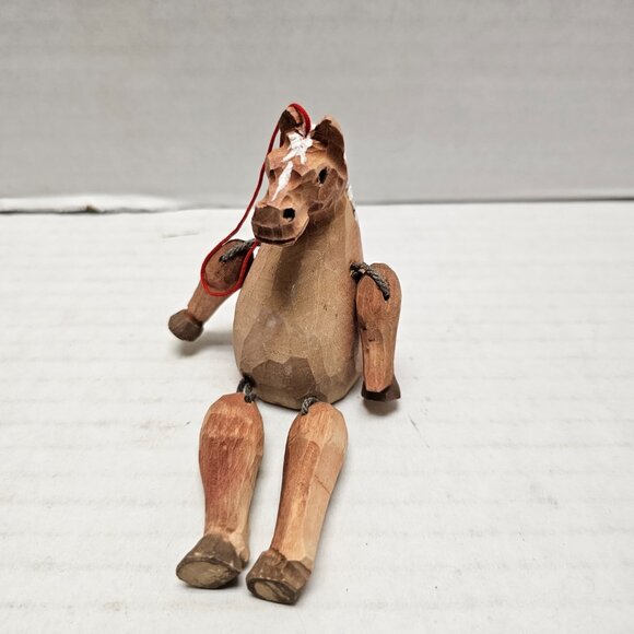 Vintage Folk Art Animal Horse Shelf Sitter Pull String Puppet Ornament Wood - Picture 1 of 10